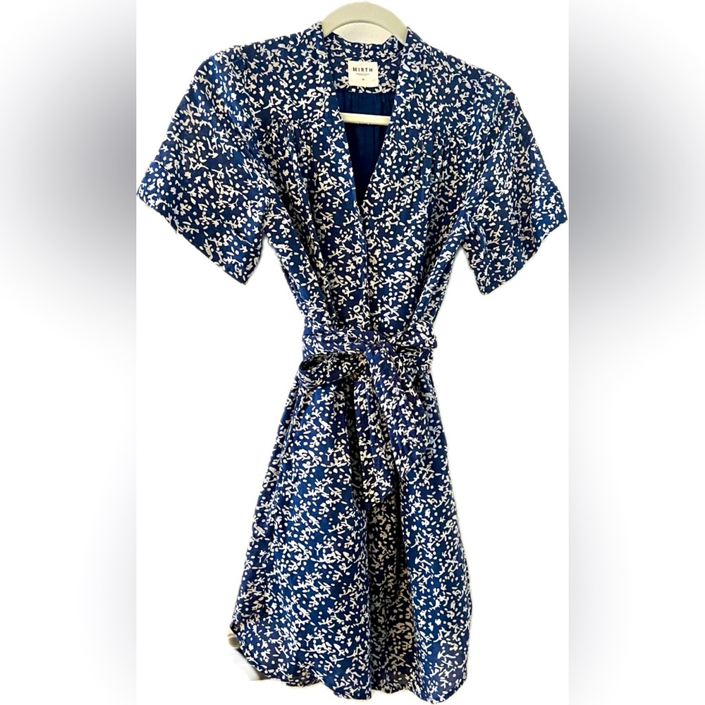 Mirth Navy Blue and White Floral Belted Dress Size XS